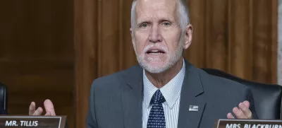 FILE - Sen. Thom Tillis, R-N.C., speaks during a confirmation hearing at the Capitol in Washington, Jan. 29, 2025. (AP Photo/Jose Luis Magana, File)