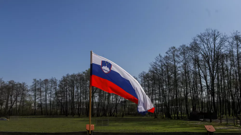 slovenska zastava12.04.2025 - Ovčarska Spring Trial 2025 &ndash; Mednarodna tekma v pa&scaron;nji ovac v Sloveniji - Klub pa&scaron;nih psov Slovenije - pasma Border CollieFoto: Luka Cjuha