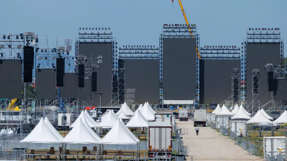 Stage is being built for the Croatian singer Marko Perkovic Thompson poised to break world record for largest paid concert in Zagreb, Croatia, July 2, 2025. REUTERS/Antonio Bronic