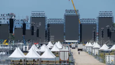 Stage is being built for the Croatian singer Marko Perkovic Thompson poised to break world record for largest paid concert in Zagreb, Croatia, July 2, 2025. REUTERS/Antonio Bronic