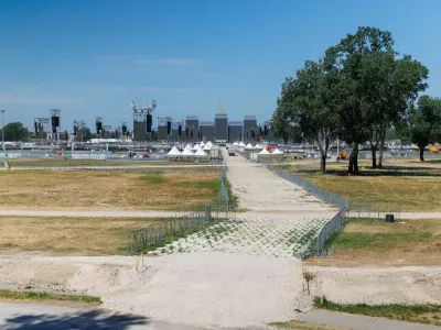 Stage building for the Croatian singer Marko Perkovic Thompson poised to break world record for largest paid concert in Zagreb, Croatia, July 2, 2025. REUTERS/Antonio Bronic