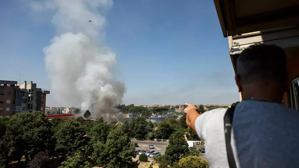 Smoke rises after a gas station exploded on the outskirts of Rome, Italy, July 4, 2025. REUTERS/Matteo Minnella