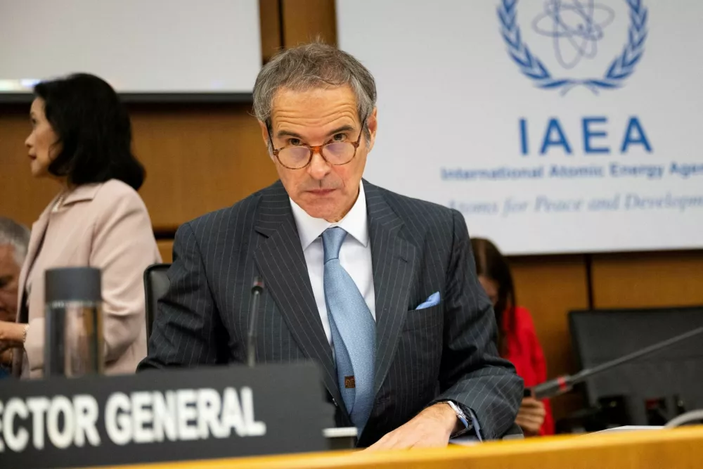 FILE PHOTO: International Atomic Energy Agency (IAEA) Director General Rafael Grossi waits for an emergency meeting of the agency's Board of Governors to discuss the situation in Iran following the U.S. attacks on the country's nuclear facilities, at the IAEA headquarters in Vienna, Austria, June 23, 2025. REUTERS/Elisabeth Mandl/File Photo