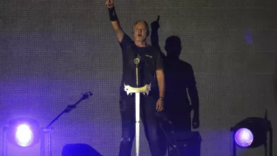 Marko Perkovic Thompson gestures, as he performs during the concert that is poised to break the world record for largest paid concert, in Zagreb, Croatia, July 5, 2025. REUTERS/Antonio Bronic