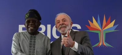 Brazilian President Luiz Inacio Lula da Silva, right, flashes a thumbs up while receiving Nigerian President Bola Tinubu for their bilateral meeting ahead of the upcoming 17th annual BRICS summit, in Rio de Janeiro, Saturday, July 5, 2025. (AP Photo/Bruna Prado)