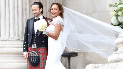 Spice Girl Melanie Brown, Mel B, and her husband hairdresser Rory McPhee on the steps of St Paul's Cathedral, London, following their wedding. Picture date: Saturday July 5, 2025. (Photo by Toby Shepheard/PA Images via Getty Images)