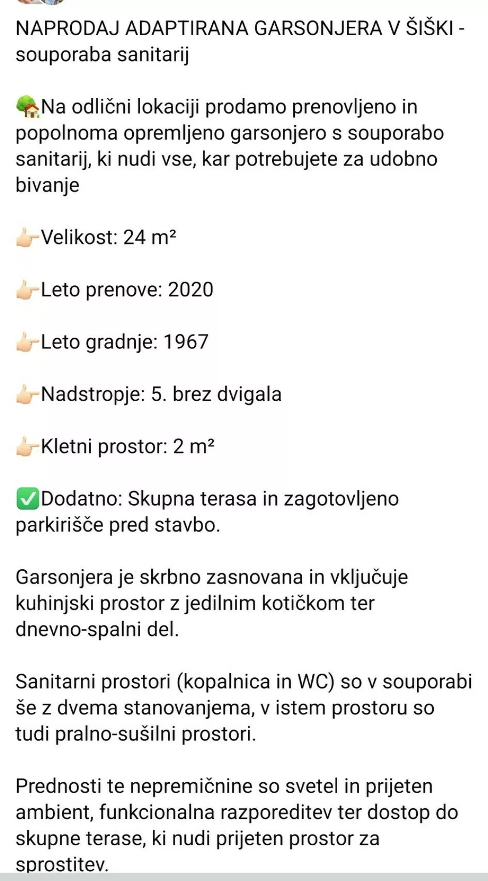 oglas stanovanje &scaron;i&scaron;ka F zajem zaslona 