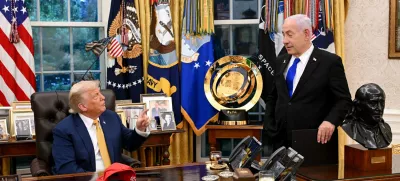 HANDOUT - 09 July 2025, US, Washington: US President Donald Trump listens as Israeli Prime Minister Benjamin Netanyahu speaks as they meet in the Oval Office in the White House. Photo: Avi Ohayon/GPO/dpa - ATTENTION: editorial use only and only if the credit mentioned above is referenced in full