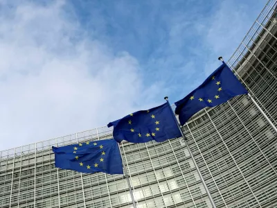 FILE PHOTO: European Union flags fly outside the European Commission in Brussels, Belgium November 8, 2023. REUTERS/Yves Herman/File Photo