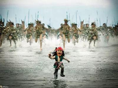 Story from Jam Press (Mini Movies)Pictured: Pirates of the Caribbean. Artist turns celebs into hilarious pint-sized movie stars &ndash; and Dua Lipa's a fanMonterrey-based content creator Oscar Hinojosa has a very particular set of skills &mdash; the kind that involves making movie heroes small enough to fit in your pocket. Using nothing but Photoshop, a well-timed brownie, and the brainchild of one very tiny dog, Oscar has carved out a delightfully odd digital niche: creating "mini celebrities" from film, sport, and pop culture.His inspiration? A pint-sized pup and a weekend experiment with a "special brownie." Oscar recalls staring at his miniature mutt and thinking, "What would I look like if I were that tiny?" One Photoshop session later, he had his answer. Since then, he's miniaturized everyone from Michael J. Fox in Back to the Future to a shrunken Will Smith fending off miniature monsters in I Am Legend. "It's nostalgic and fun," he says."As long as people keep enjoying it, I'll keep creating." And enjoy it, they do. Oscar's micro-makeovers of Gladiator's Russell Crowe wielding a thimble-sized sword, or Cillian Murphy brooding in a baby Peaky Blinders cap, have earned him thousands of likes and a few celebrity reposts. Finneas (Billie Eilish's brother) is a serial sharer, and Oscar suspects he might be using the mini edits to tease his sister. Meanwhile, Dua Lipa gave one of his posts her stamp of approval &mdash; a moment he describes as "surreal."Each piece takes about 30 minutes now (down from an hour), all crafted manually with Adobe Photoshop &mdash; no AI, just old-school YouTube learning. While some edits are a breeze, like a tiny Kevin from Home Alone defending his micro-house, others like his tennis-themed pieces or Cristiano Ronaldo lifting a mouse-sized trophy take time and a perfect shot. And what's the most common reaction? "People love it when I mini someone who's already short. I get comments like, 'Where's the edit?'" Oscar laughs. With over 30,000 likes on some posts and a global fanbase, Oscar (also known as Phetru) proves that no dream is too small &mdash; literally.ENDS,Image: 1020791308, License: Rights-managed, Restrictions:, Model Release: no