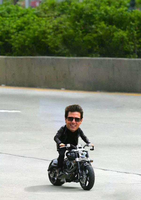 Story from Jam Press (Mini Movies)Pictured: Top Gun. Artist turns celebs into hilarious pint-sized movie stars &ndash; and Dua Lipa's a fanMonterrey-based content creator Oscar Hinojosa has a very particular set of skills &mdash; the kind that involves making movie heroes small enough to fit in your pocket. Using nothing but Photoshop, a well-timed brownie, and the brainchild of one very tiny dog, Oscar has carved out a delightfully odd digital niche: creating "mini celebrities" from film, sport, and pop culture.His inspiration? A pint-sized pup and a weekend experiment with a "special brownie." Oscar recalls staring at his miniature mutt and thinking, "What would I look like if I were that tiny?" One Photoshop session later, he had his answer. Since then, he's miniaturized everyone from Michael J. Fox in Back to the Future to a shrunken Will Smith fending off miniature monsters in I Am Legend. "It's nostalgic and fun," he says."As long as people keep enjoying it, I'll keep creating." And enjoy it, they do. Oscar's micro-makeovers of Gladiator's Russell Crowe wielding a thimble-sized sword, or Cillian Murphy brooding in a baby Peaky Blinders cap, have earned him thousands of likes and a few celebrity reposts. Finneas (Billie Eilish's brother) is a serial sharer, and Oscar suspects he might be using the mini edits to tease his sister. Meanwhile, Dua Lipa gave one of his posts her stamp of approval &mdash; a moment he describes as "surreal."Each piece takes about 30 minutes now (down from an hour), all crafted manually with Adobe Photoshop &mdash; no AI, just old-school YouTube learning. While some edits are a breeze, like a tiny Kevin from Home Alone defending his micro-house, others like his tennis-themed pieces or Cristiano Ronaldo lifting a mouse-sized trophy take time and a perfect shot. And what's the most common reaction? "People love it when I mini someone who's already short. I get comments like, 'Where's the edit?'" Oscar laughs. With over 30,000 likes on some posts and a global fanbase, Oscar (also known as Phetru) proves that no dream is too small &mdash; literally.ENDS,Image: 1020791628, License: Rights-managed, Restrictions:, Model Release: no