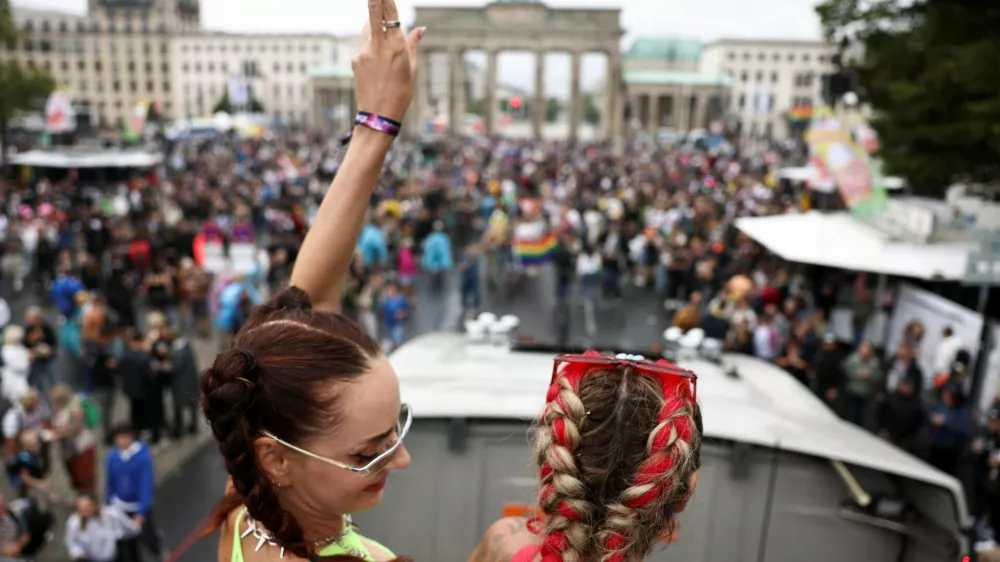 Revellers attend the 'Rave The Planet' techno parade under the motto "Our Future Is Now", in Berlin, Germany, July 12, 2025. REUTERS/Nadja Wohlleben