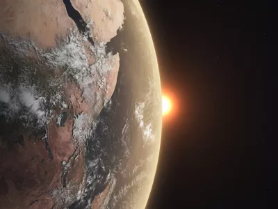 Realistic Earth with sunrise from spaceThe Earth maps used in the image are from following websitehttps://www.solarsystemscope.com/textures/ / Foto: Cinefootage Visuals