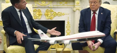 NATO Secretary General Mark Rutte speaks as President Donald Trump listens during a meeting in the Oval Office of the White House, Monday, July 14, 2025, in Washington. (AP Photo/Evan Vucci)