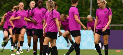 Soccer Football - UEFA Women's Euro 2025 - Final - England Training - Sportanlage Au, Zurich, Switzerland - July 26, 2025 England's Michelle Agyemang with teammates during training REUTERS/Matthew Childs