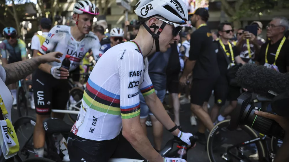 Slovenia's Tadej Pogacar leaves after the eleventh stage of the Tour de France cycling race over 156.8 kilometers (97.4 miles) with start and finish in Toulouse, France, Wednesday, July 16, 2025. (Christophe Petit Tesson, Pool via AP)