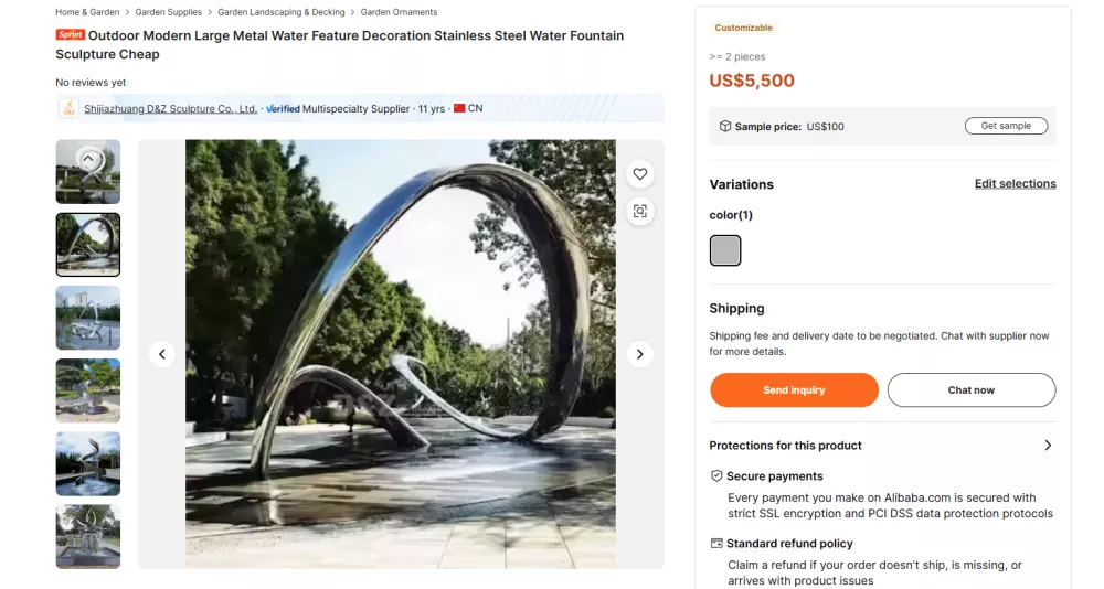 Na spletni strani Alibaba več vodnih skulptur. (Posnetek zaslona)