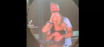 Andy Byron in Kristin Cabot na velikem zaslonu. Vir: X