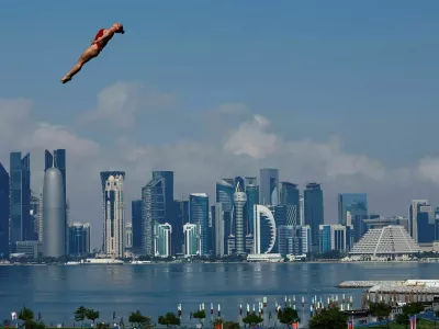 Denmark's Annika Bornebusch trains before the women's 20m semi final at the World Aquatics Championships in Doha, Qatar. REUTERS/Clodagh Kilcoyne