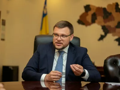 FILE PHOTO: Semen Kryvonos, director of the National Anti-Corruption Bureau of Ukraine (NABU), speaks in an interview with Reuters in Kyiv, Ukraine August 18, 2023. Ukrainian National Anti-Corruption Bureau Press Service/Handout via REUTERS ATTENTION EDITORS - THIS IMAGE HAS BEEN SUPPLIED BY A THIRD PARTY./File Photo