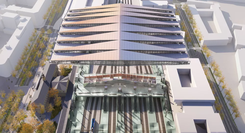 Železni&scaron;ka postaja Ljubljana, nadgradnja. Potni&scaron;ki center, vizualizacija