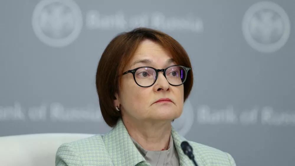 FILE PHOTO: Elvira Nabiullina, Governor of Russian Central Bank, attends a press conference in Moscow, Russia June 6, 2025. REUTERS/Evgenia Novozhenina/File Photo