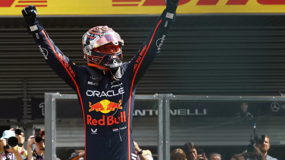 Formula One F1 - Belgian Grand Prix - Circuit de Spa-Francorchamps, Stavelot, Belgium - July 26, 2025 Red Bull's Max Verstappen celebrates winning the sprint race REUTERS/Yves Herman