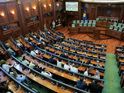 Lawmakers attend the plenary session as Kosovo's parliament fails to elect a new speaker for the fifty-second time in Pristina, Kosovo July 25, 2025. REUTERS/Valdrin Xhemaj