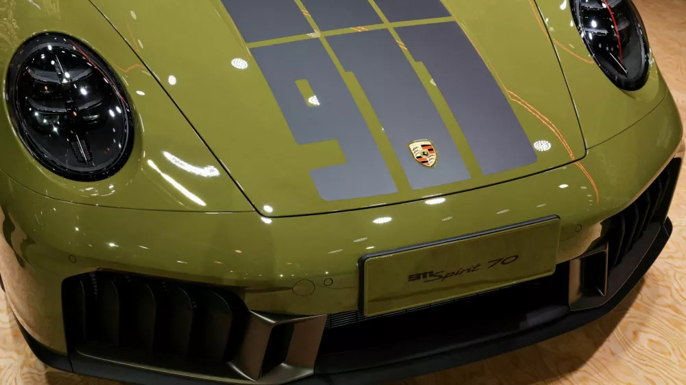 FILE PHOTO: A closeup view of the new Porsche 911 Spirit 70 convertible during a media day for the Auto Shanghai show in Shanghai, China April 23, 2025. REUTERS/Go Nakamura/File Photo