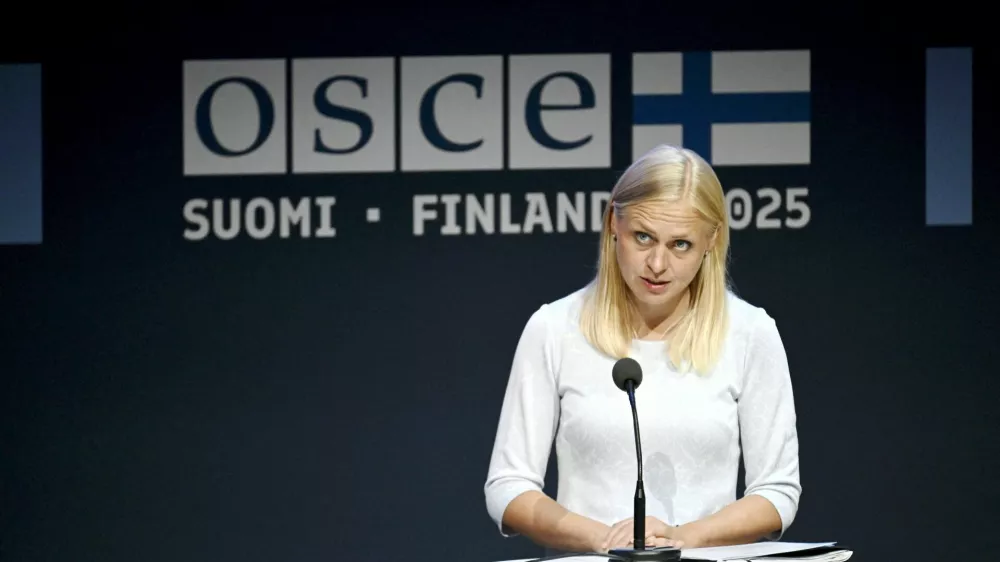 OSCE Chairperson-in-Office, Minister for Foreign Affairs of Finland Ms. Elina Valtonen attends the panel discussion at the Helsinki+50 Conference in Helsinki, Finland, July 31, 2025. Lehtikuva/Antti Aimo-Koivisto via REUTERS ATTENTION EDITORS - THIS IMAGE WAS PROVIDED BY A THIRD PARTY. NO THIRD PARTY SALES. NOT FOR USE BY REUTERS THIRD PARTY DISTRIBUTORS. FINLAND OUT. NO COMMERCIAL OR EDITORIAL SALES IN FINLAND.