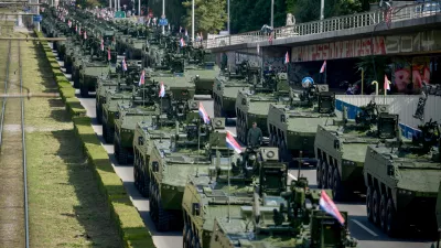 31.07.2025., Zagreb - U povodu obiljezavanja 30. obljetnice vojno-redarstvene operacije Oluja odrzan je svecani vojni mimohod. Pogled na aveniju Marina Drzica i kolinu vojnih vozila Photo: Josip Miskovic/PIXSELL