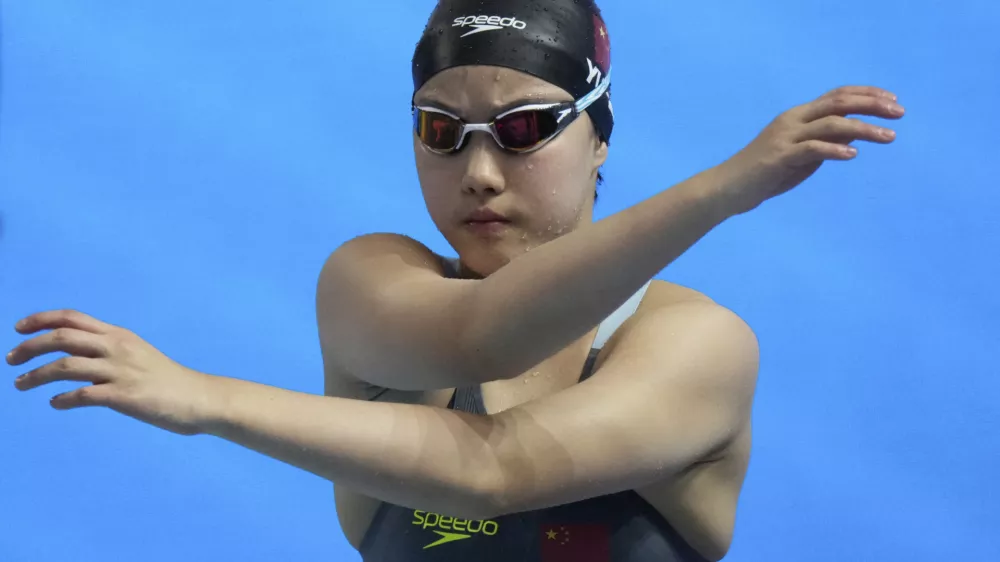 Yu Zidi of China prepares to compete in the women's 200-meter butterfly final at the World Aquatics Championships in Singapore, Thursday, July 31, 2025. (AP Photo/Lee Jin-man)