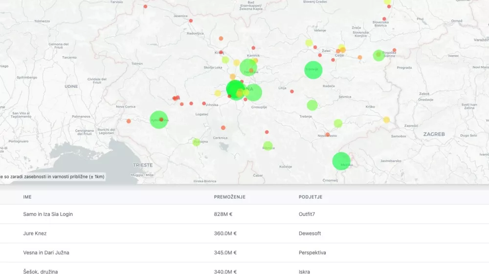 Zemljevid najbogatej&scaron;ih Slovencev.