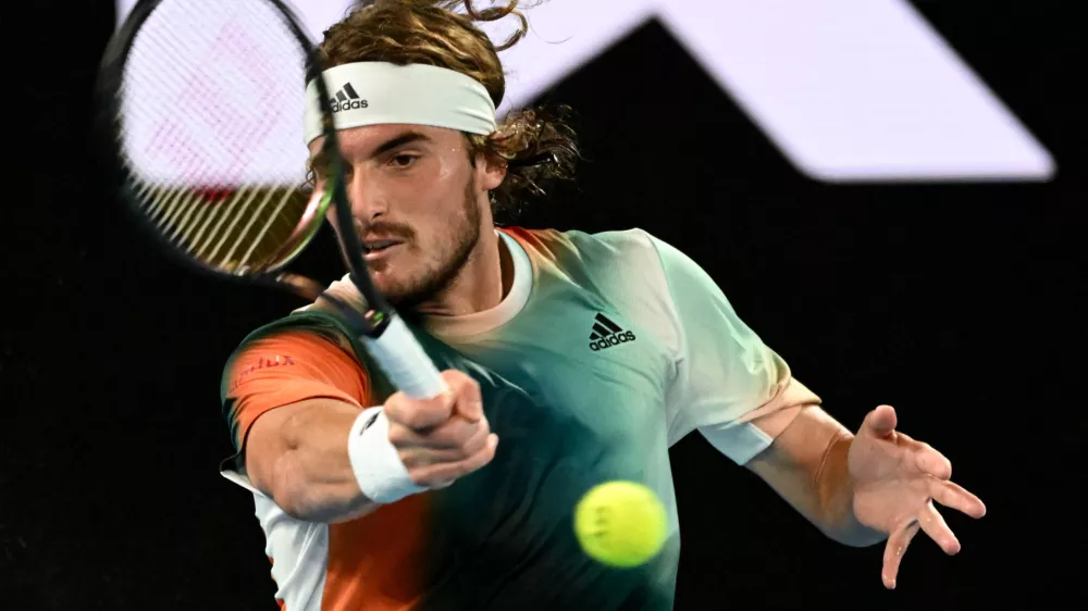 Tennis - Australian Open - Melbourne Park, Melbourne, Australia - January 26, 2022 Greece's Stefanos Tsitsipas in action during his quarter final match against Italy's Jannik Sinner REUTERS/Morgan Sette