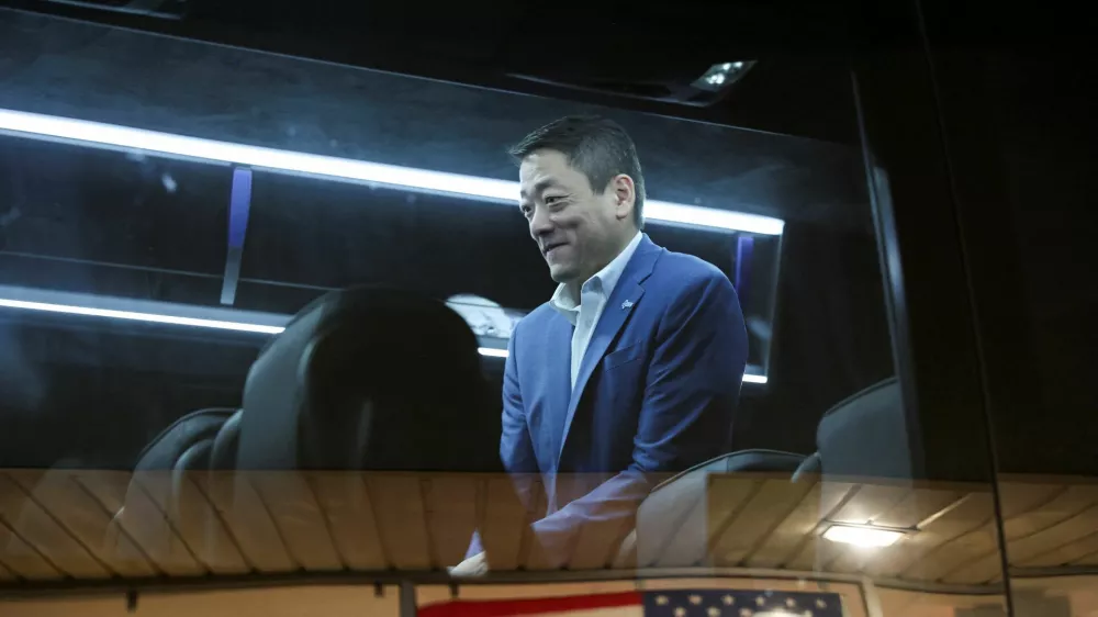 Texas State Rep. Gene Wu sits in a bus after Democratic lawmakers from Texas held a press conference, after leaving their state to deny Republicans the quorum needed to redraw the state's 38 congressional districts, in Carol Stream, Illinois, U.S. August 3, 2025. REUTERS/Tom Krawczyk