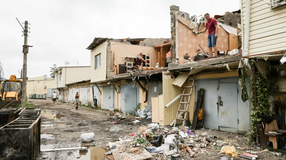 03 August 2025, Russia, Krasnodar: A view of damaged structures in a garage community after a drone strike by the Armed Forces of Ukraine. Photo: Dmitry Feoktistov/TASS via ZUMA Press/dpa