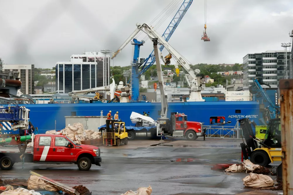 FILE PHOTO: A view of the Horizon Arctic ship, as salvaged pieces of the Titan submersible from OceanGate Expeditions are returned, in St. John's harbour, Newfoundland, Canada June 28, 2023. REUTERS/David Hiscock NO RESALES. NO ARCHIVES/File Photo