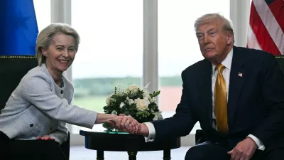 (FILES) US President Donald Trump (R) shakes hands with European Commission President Ursula von der Leyen (L) after agreeing on a trade deal between the two economies following their meeting, in Turnberry south west Scotland on July 27, 2025, on the third day of his visit to the country, since his second tenure as President began. US President Donald Trump ordered the reimposition of tariffs on dozens of trading partners on July 31, 2025 -- his cornerstone strategy for reshaping global trade to benefit the US economy. However in a minor reprieve, the White House said the measures will take effect in a week, not on August 1 as previously expected.,Image: 1027041292, License: Rights-managed, Restrictions:, Model Release: no / Foto: Profimedia