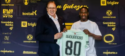 Mariano Ahouangbo after signing a contract for NK Olimpija Ljubljana, on August 7, 2025 in SRC Stozice, Ljubljana, Slovenia. Photo by Vid Ponikvar / Sportida