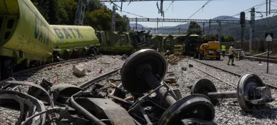  - 12.08.2025. - Iztirjen tovorni vlak pri Železniški postaji Borovnica po nesreči, ki se je zgodila 10.08.2025.//FOTO: Bojan Velikonja