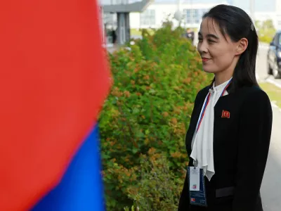 FILE PHOTO: Kim Yo Jong, sister of North Korea's leader Kim Jong Un, arrives at the Vostochny Сosmodrome before a meeting of Russia's President Vladimir Putin with North Korea's leader Kim Jong Un, in the far eastern Amur region, Russia, September 13, 2023. Sputnik/Vladimir Smirnov/Pool via REUTERS ATTENTION EDITORS - THIS IMAGE WAS PROVIDED BY A THIRD PARTY. THIS PICTURE WAS PROCESSED BY REUTERS TO ENHANCE QUALITY./File Photo