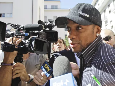 Brazilian soccer player Robinho meets reporters after undertaking medical checks in Gallarate, near Milan, Italy, Tuesday, Aug. 31, 2010. Brazil striker Robinho has arrived in Italy and will sign with AC Milan if the seven-time European champions let go of Marco Borriello, news reports said. Robinho landed at Milan's Malpensa airport Tuesday and underwent medical tests with Milan pending his possible transfer from Manchester City, the ANSA news agency reported. Robinho, who was sent on loan to Brazilian side Santos last season, could become Milan's second major signing in a span of four days after Zlatan Ibrahimovic transferred from Barcelona on Saturday. (AP Photo/Luca Bruno)