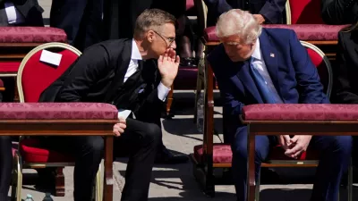 U.S President Donald Trump and Finland's President Alexander Stubb attend the funeral Mass of Pope Francis in St. Peter's Square at the Vatican, April 26, 2025. REUTERS/Nathan Howard  TPX IMAGES OF THE DAY