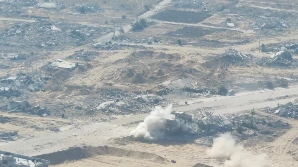 Israeli Army video shows strikes around area alleged to be Hamas tunnel entrance, at the location given as Khan Younis, in the southern Gaza Strip, according to Israeli Army, in this screen grab from a handout video released on August 20, 2025. Israeli Army/Handout via REUTERS THIS IMAGE HAS BEEN SUPPLIED BY A THIRD PARTY. MANDATORY CREDIT  Verification lines: - Reuters was not able to independently verify the location and the date when the video was filmed.
