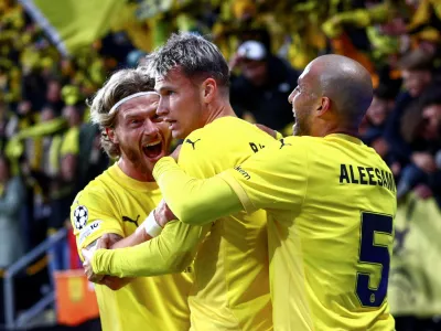 Soccer Football - UEFA Champions League - Play Off - First Leg - Bodo/Glimt v SK Sturm Graz - Aspmyra Stadion,&nbsp;Bodo, Norway - August 20, 2025 Bodo/Glimt's Odin Bjortuft celebrates scoring their second goal with teammates Mats Torbergsen/NTB via REUTERS  ATTENTION EDITORS - THIS IMAGE WAS PROVIDED BY A THIRD PARTY. NORWAY OUT. NO COMMERCIAL OR EDITORIAL SALES IN NORWAY.