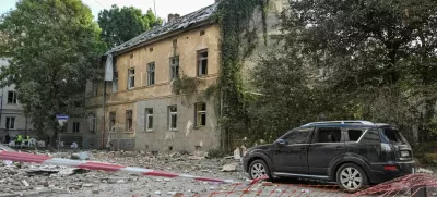 A view shows an apartment building hit by Russian drone strikes, amid Russia's attack on Ukraine, in Lviv, Ukraine August 21, 2025. REUTERS/Stringer