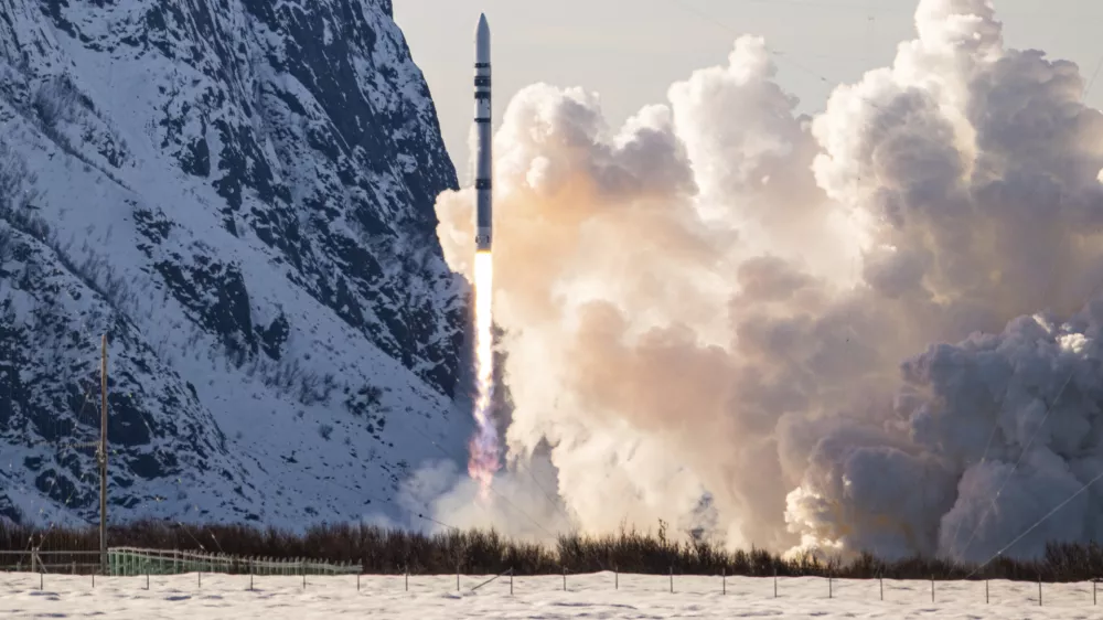 In this photo provided by Isar Aerospace, Photo Wingmen Media, Isar Aerospace test rocket "Spectrum" lifts off for a test flight at Andoya Spaceport in Nordmela, on And&oslash;ya island, Norway, Sunday, March 30, 2025. (Isar Aerospace, Photo Wingmen Media via AP)