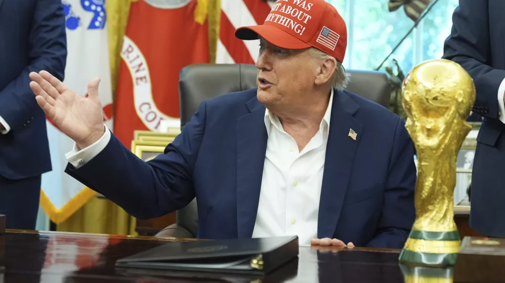 President Donald Trump speaks in the Oval Office of the White House, Friday, Aug. 22, 2025, in Washington. (AP Photo/Jacquelyn Martin)