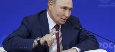 Russian President Vladimir Putin gestures as he speaks during a meeting with nuclear industry personnel at the Russian Federal Nuclear Center - All-Russian Scientific Research Institute of Experimental Physics (RFNC-VNIIEF), in Sarov, Nizhny Novgorod region, Russia, Friday, Aug. 22, 2025. (Gavriil Grigorov, Sputnik, Kremlin Pool Photo via AP)