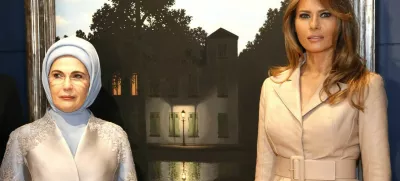Luxembourg's Gauthier Destenay, Slovenia's Mojca Stropnik, Turkey's first lady Emine Erdogan and U.S. first lady Melania Trump visit the Magritte Museum in Brussels, May 25, 2017. REUTERS/Francois Lenoir